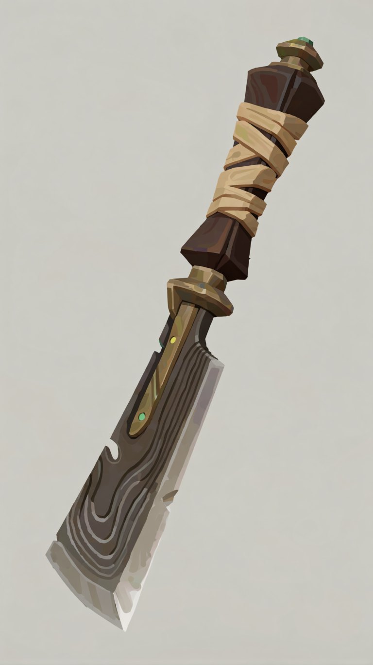 Alien gardening tool with a wrapped grip and sculpted blade
